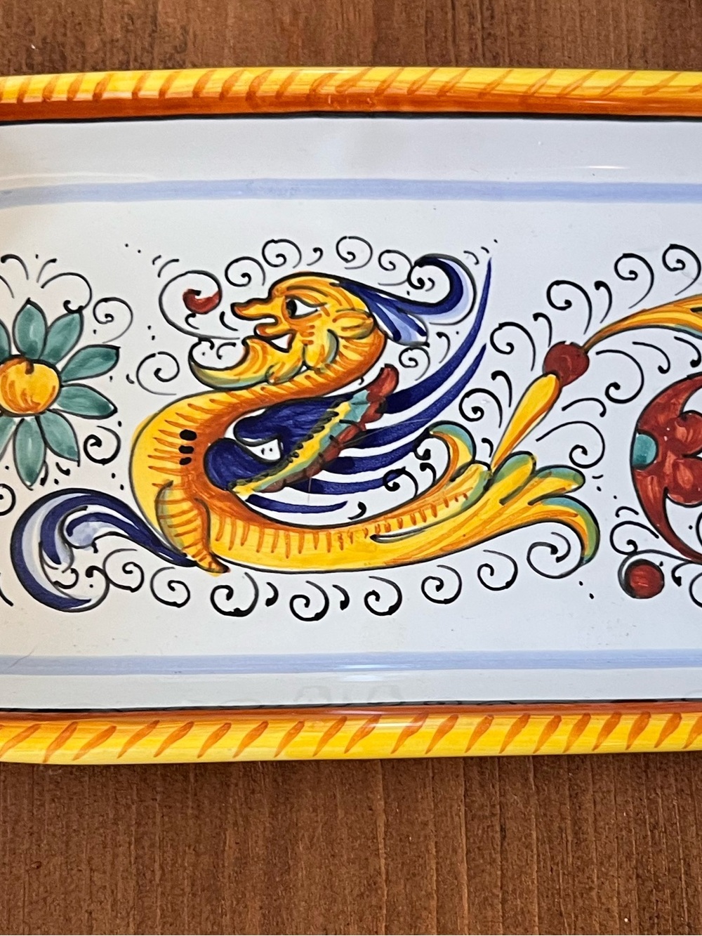 Vietri Italy Ceramic Serving Tray Raffaellesco Dragon @11”x 5” - Picture 2 of 7